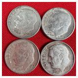 4 - 1962 90% Silver Roosevelt Dimes