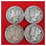 4 - 1943 90% Silver Mercury Dimes
