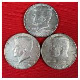 3 - 1968 40% Silver Kennedy Half Dollars