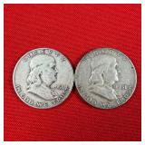 2 - 90% Silver 1951 Franklin Half Dollars