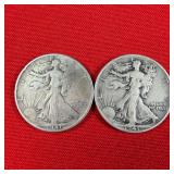 2 - 1941 Walking Liberty 90% Silver Half Dollars