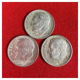 3 - 1964 90% Silver Roosevelt Dimes