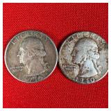 2 - 1940 90% Silver Washington Quarters