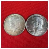 2 - 1964 90% Silver Kennedy Half Dollars