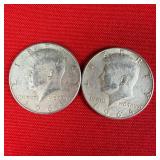 2 - 1964 90% Silver Kennedy Half Dollars