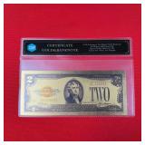 24KT Gold Foil $2 Dollar Bank Note