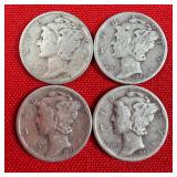 4 - 90% Silver 1943 Mercury Dimes