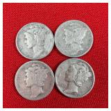 4 - 1945 90% Silver Mercury Dimes