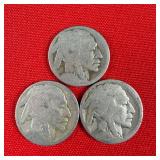 3 - Illegible Date Buffalo Nickels