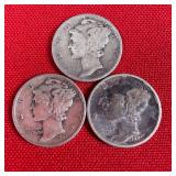 3 - 1941 90% Silver Mercury Dimes