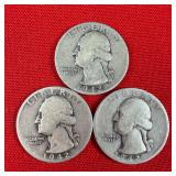 3 - 1942-S 90% Silver Washington Quarters