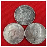 3 - 40% Silver 1969 Kennedy Half Dollars