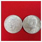 2 - 90% Silver 1964 Kennedy Half Dollars