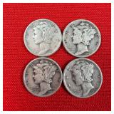 4 - 90% Silver 1944 Mercury Dimes