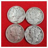 4 - 1944 90% Silver Mercury Dimes