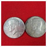 2 - 40% Silver 1967 Kennedy Half Dollars
