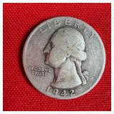 1942-S 90% Silver Washington Quarter