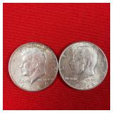 2 - 1964 90% Silver Kennedy Half Dollars