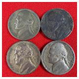 4 - Wartime 35% Silver Nickels; 1942 1943 1945