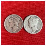 2 - 1937 90% Silver Mercury Dimes