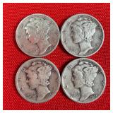 4 - 90% Silver 1943 Mercury Dimes