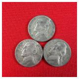 3 - 1945-P Wartime 35% Silver Jefferson Nickels