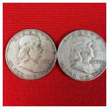 2 - 1950 90% Silver Franklin Half Dollar