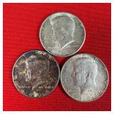 3 - 1964 90% Silver Kennedy Half Dollars