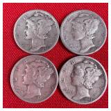4 - 1943 90% Silver Mercury Dimes