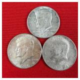 3 - 1964 90% Silver Kennedy Half Dollars