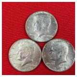 3 - 40% Silver 1968 Kennedy Half Dollars