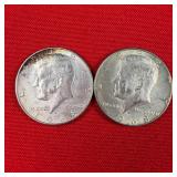 2 - 40% Silver 1968 Kennedy Half Dollars