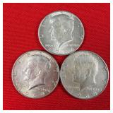 3 - 90% Silver 1964 Kennedy Half Dollars