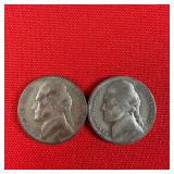 2 - 1943-P Wartime 35% Silver Jefferson Nickels