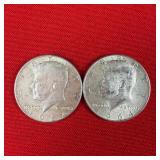 2 - 90% Silver 1964 Kennedy Half Dollars