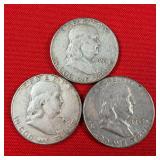 3 - 1953 90% Silver Franklin Half Dollar