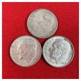 3 - 90% Silver 1964 Roosevelt Dimes