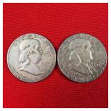 2 - 90% Silver Franklin Half Dollar