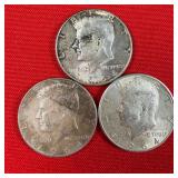 3 - 90% Silver 1964 Kennedy Half Dollars
