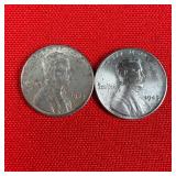 2 - 1943 WW2 Wartime Steel Lincoln Wheat Pennies
