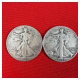 2 - 1942 Walking Liberty 90% Silver Half Dollars