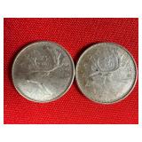 2 - 1968 50% Silver Canadian Quarters