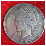 1922 Peace 90% Silver $1 Dollar Coin