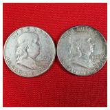 2 - 1949 90% Silver Franklin Half Dollars
