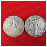 2 - 1941-D Walking Liberty 90% Silver Half Dollars