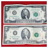 1976 & 1995 $2 Dollar Federal Reserve Notes
