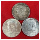3 - 90% Silver 1964 Kennedy Half Dollars