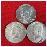 3 - 40% Silver 1966 Kennedy Half Dollars