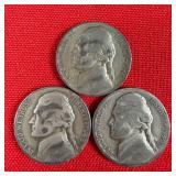 3 - 1943-P Wartime 35% Silver Jefferson Nickels
