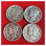 4 - 1942 90% Silver Mercury Dimes